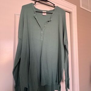 Aerie teal Waffle Knit Long Sleeve Top